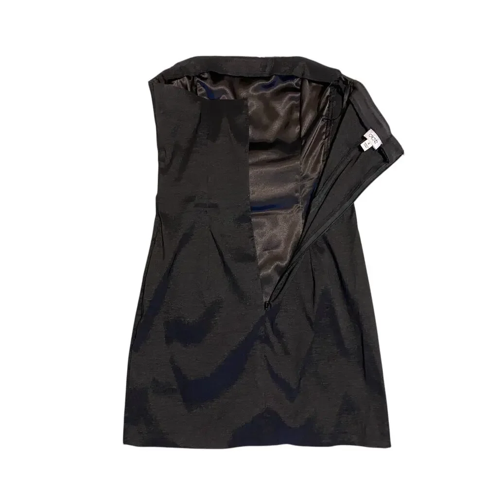 Cache Sequin Strapless Mini Dress US 4 Black Silver Bodycon Cocktail Party Y2K